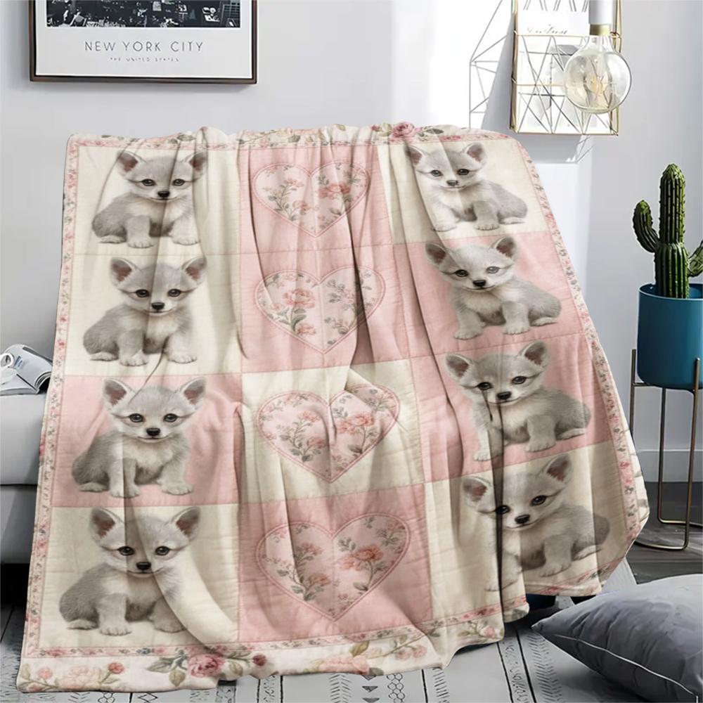 1Pc Cute Patchwork Print Flannel Blanket, High quality Comfortable for All Seasons, Home Decor, Warmth and Comfort, Perfect for Christmas Gifts65