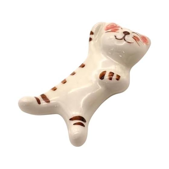Hasami Ware Cat Chopstick Rest, Handmade Sleeping Cat, Tiger, Kikusho Pottery, Made in Japan
