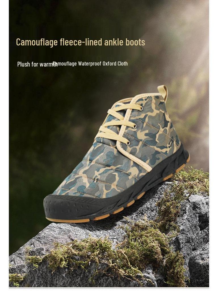 Men's High-Top Camouflage Waterproof Snow Boots - Non-Slip Outdoor Velvet-Lined Casual Cotton Shoes