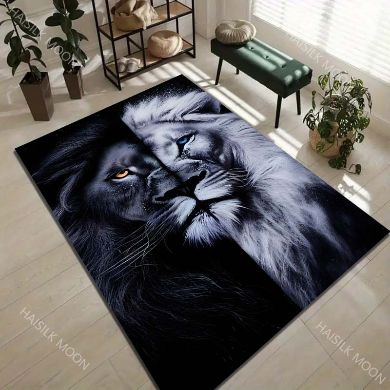 1PC Black and White Lion Art Carpet for Living Room Bedroom Sofa Home Decor Rus Non-slip Floor Mat Luxury Gift Multiple Sizes