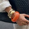 Exaggerated Wind Smudged Acrylic Resin Wide Bracelet, Fashionable Texture Metal Glossy Bracelet For Women