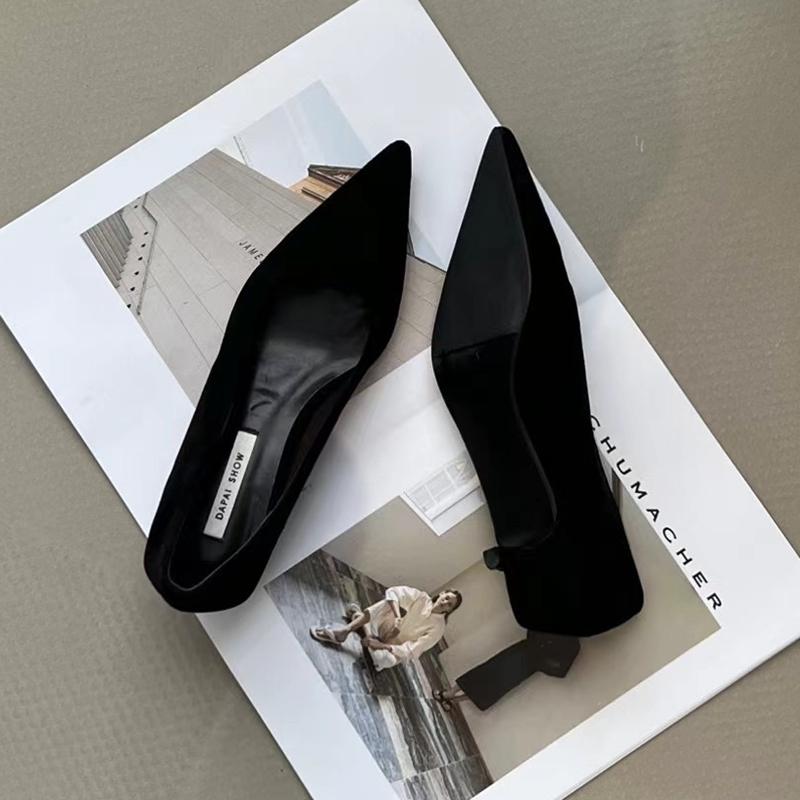 Fashion SUOJIALUN 2024 Autumn Women Pumps Shoes Fashion Pointed Toe Shallow Slip On Ladies Elegant Dress Pumps Thin Low Boat Shoes