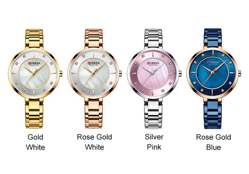 CURREN Women Watches Top Brand Luxury Gold Blue Ladies Wrist Quartz Watch Stainless Steel Classic Bracelet Female Clock New 9051