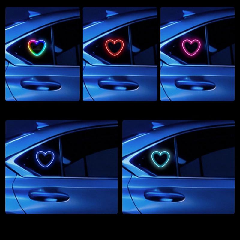 1 Set Heart-Shaped Rgb-Free Color-Changing Interior Wiring Free Atmosphere Light Solar-Powered Led Car Window Neon Lights