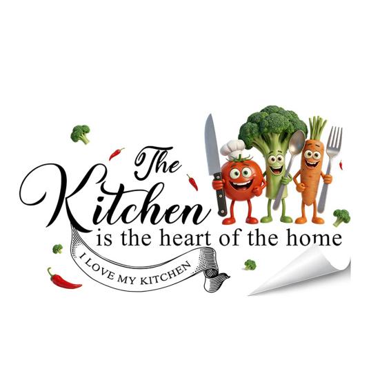 Cartoon Kitchen Food Wall Stickers DIY Vegetables Fruits Quotes Wall Decals Peel And Stick Refrigerator Door Stickers for Dining Room