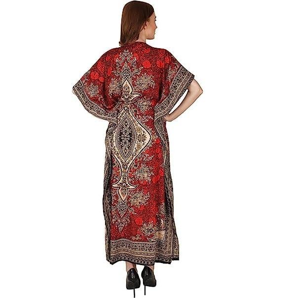 TreegoArt Fashion Women's Polyester Long Kaftan Caftan Printed Adjustable Boho Dress Nightwear Maxi Gown