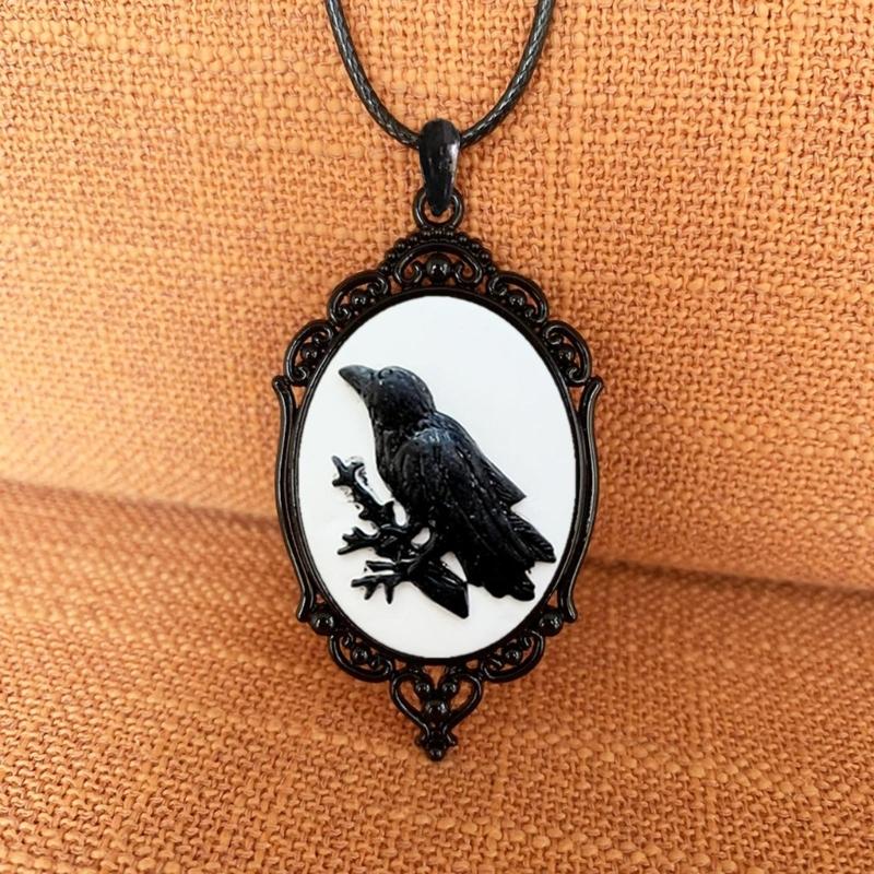 Gothic Crow Raven Charm Necklace Crow Pendant Necklace Mystic Witch Jewelry Gift Rope Chain Goth Crow Choker Unisex