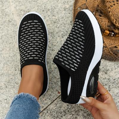 Damen Schwarze Mesh Slipper Plateau Atmungsaktive Freizeitschuhe Täglich Laufen Modische Loafer Bequeme Slipper