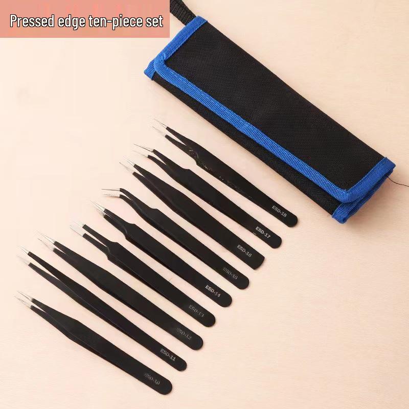 Black Stainless Steel Antistatic Precision Tweezers for Eyelash Extensions and Bird's Nest Plucking.