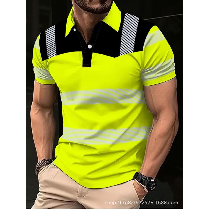 Summer men's casual striped short-sleeved polo shirt