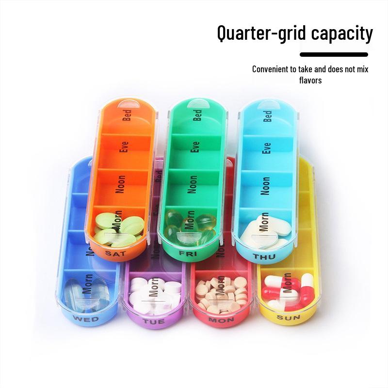 Weekly 28-Compartment Pill Organizer Box, Independent Drawers for Convenient Tablet Storage, PP Plastic.