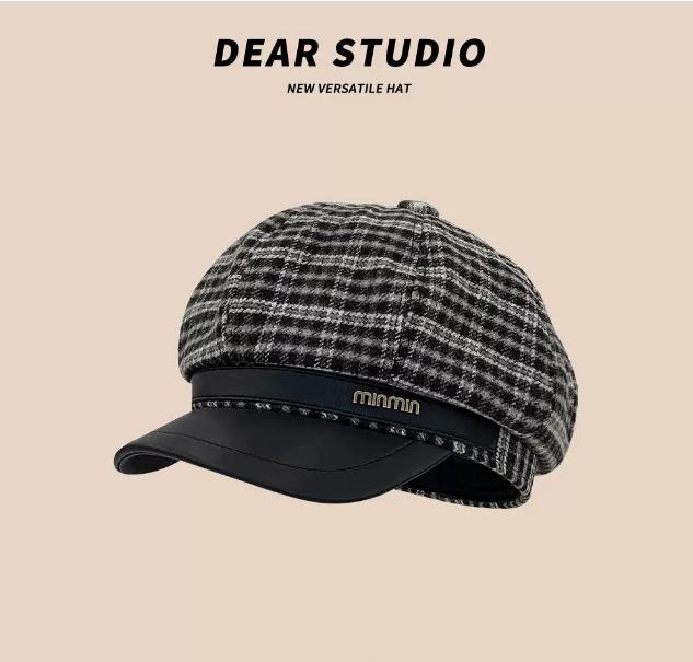 

Korean British Retro Plaid Wool Octagonal Hat For Women, Versatile Street , Makes Face Look Smaller, Newsboy Painter Hat Trendy One Size чорний