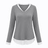 Women's V Neck Fake Two Piece Tops Long Sleeve  Ribbed Shirts Trendy Color Block Going Out Dressy Clothes