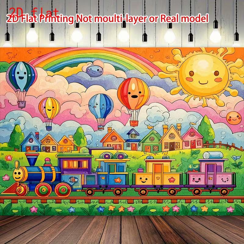 

2D Kids Cartoon Train Backdrop, Birthday Party Photo Background 47.2x31.5inch/120*80cm