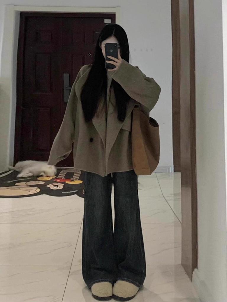 Korean Chic Hepburn Woolen Coat - Women's Mid-Length Suit Collar Jacket for Autumn/Winter
