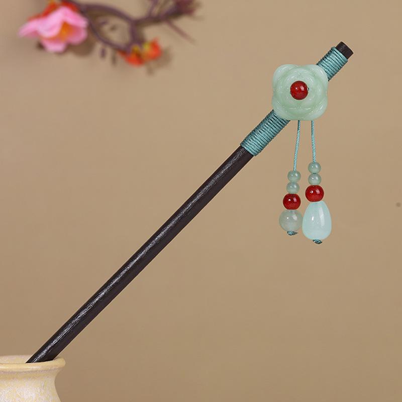 Vintage Tassel Wooden Hairpin for Women - Imitation Ebony Hanfu Accessory, Ancient Style Costume Hairpin
