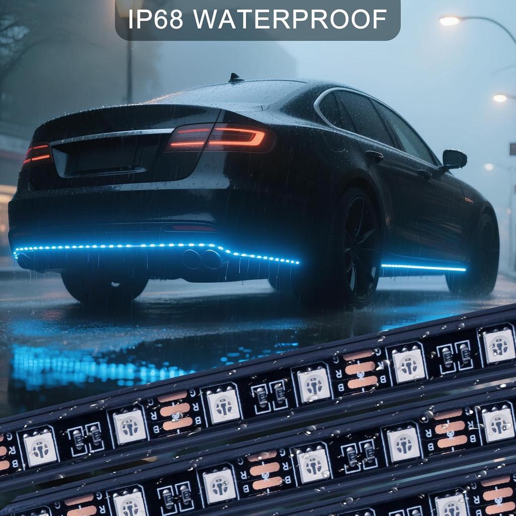 Underglow LED Lights For Cars - 4PCS RGB Neon Light Kit With 252 LEDs, Bluetooth APP Control, 8 Colors/Music Sync, Waterproof PVC Strips For Cars,