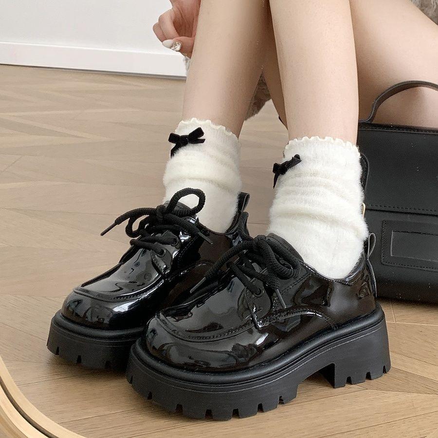 

Women Platform Lace up Ankle New Spring Autumn Round Toe Fashion Versatile Height Increasing British Style 37