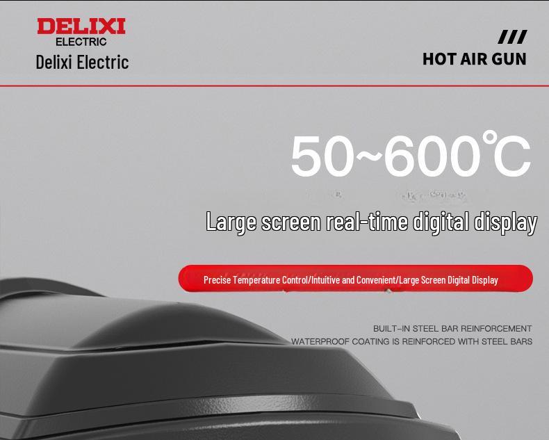 Delixi Electric Digital Display High-Power Hot Air Gun for Temperature Control & Film Shrinking.