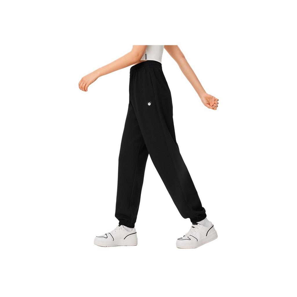 Li Ning Sports Trend Series Solid Color Breathable Comfortable Casual Knit Sports Pants Women Bottoms Black AKLU570-2