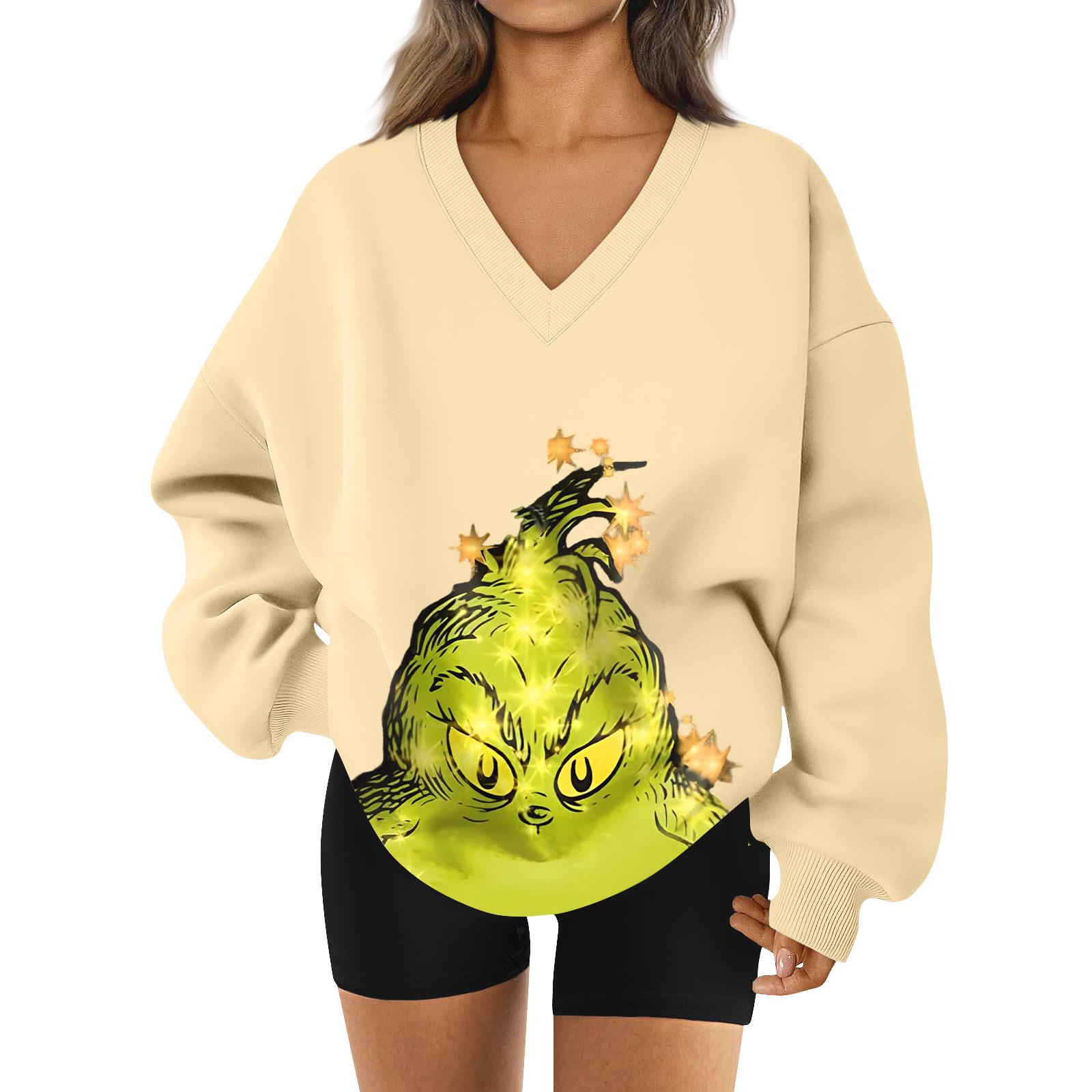 

Women s Loose And Comfortable Letter V-neck Sportswear Long-sleeved Sweatshirt Daily Matching Clothes XL бежевый