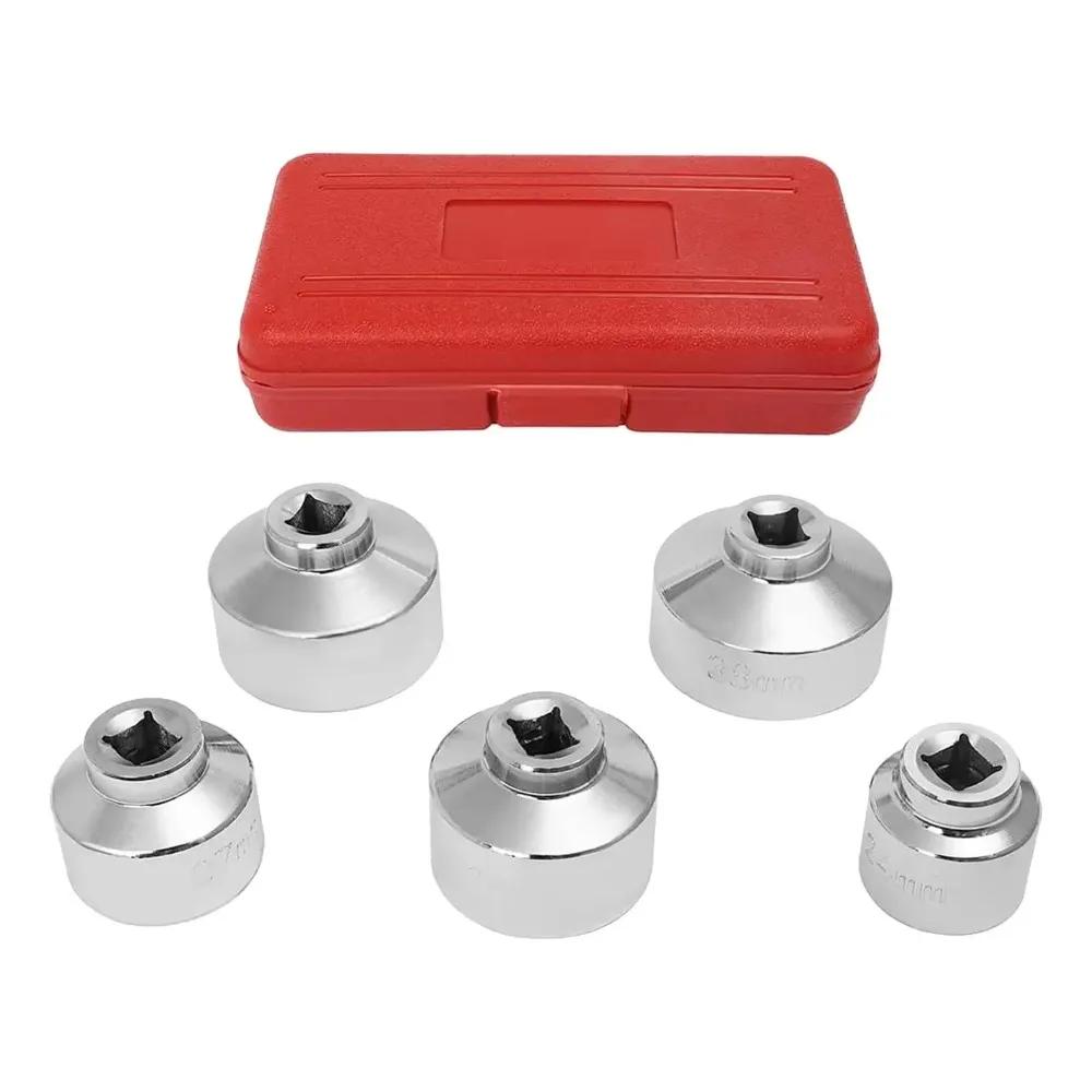 Universeller Ölfilterschlüssel- und Kappensatz, 5-teilig, 24 mm, 27 mm, 32 mm, 36 mm und 38 mm, mit Aufbewahrungsbox Ausziehwerkzeug für Geely und Ni
