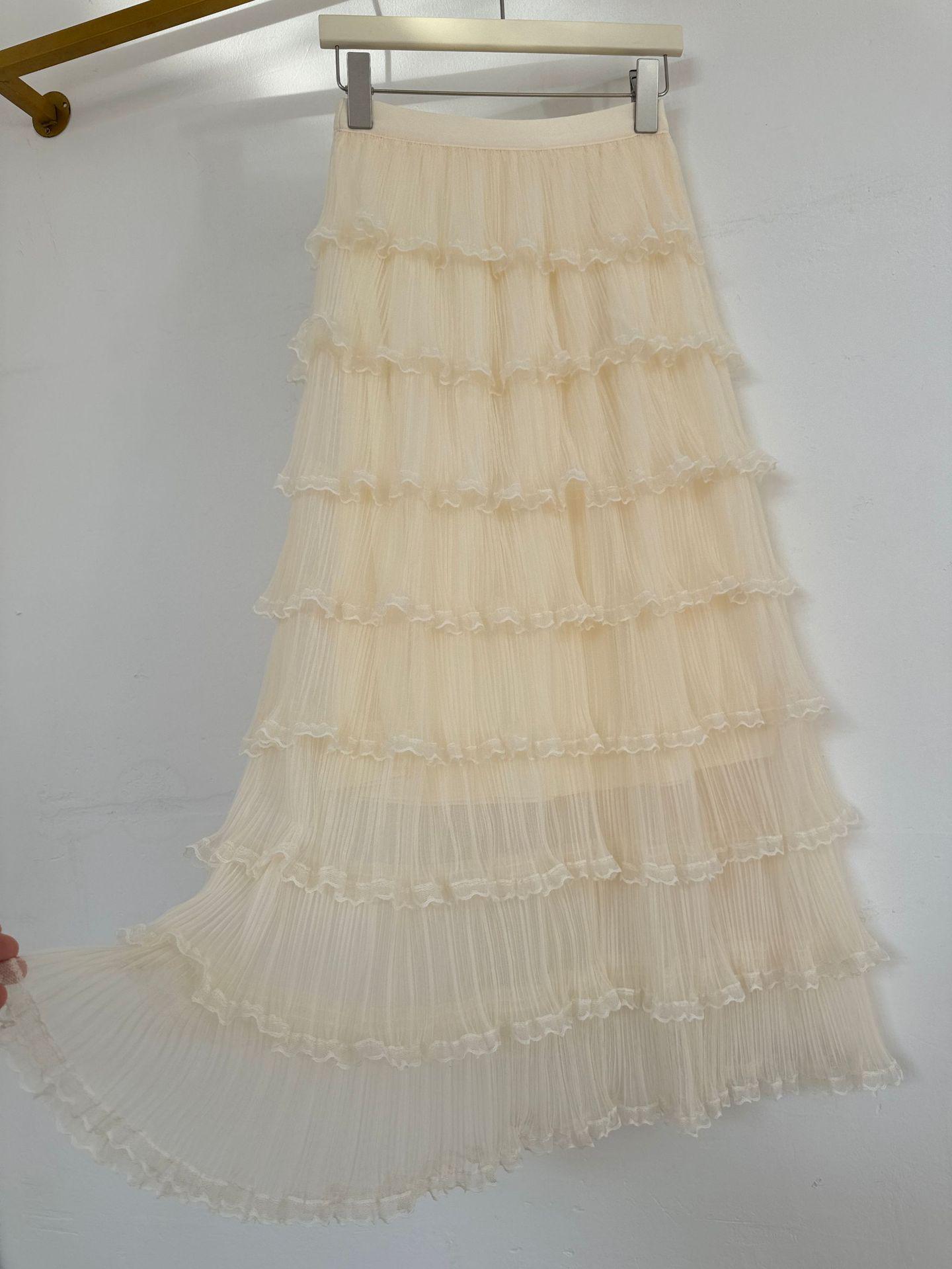 Европейская и американская пэчворк кружевная юбка миди А-силуэта - Сладкий, нежный стиль для женщин One Size абрикосовый