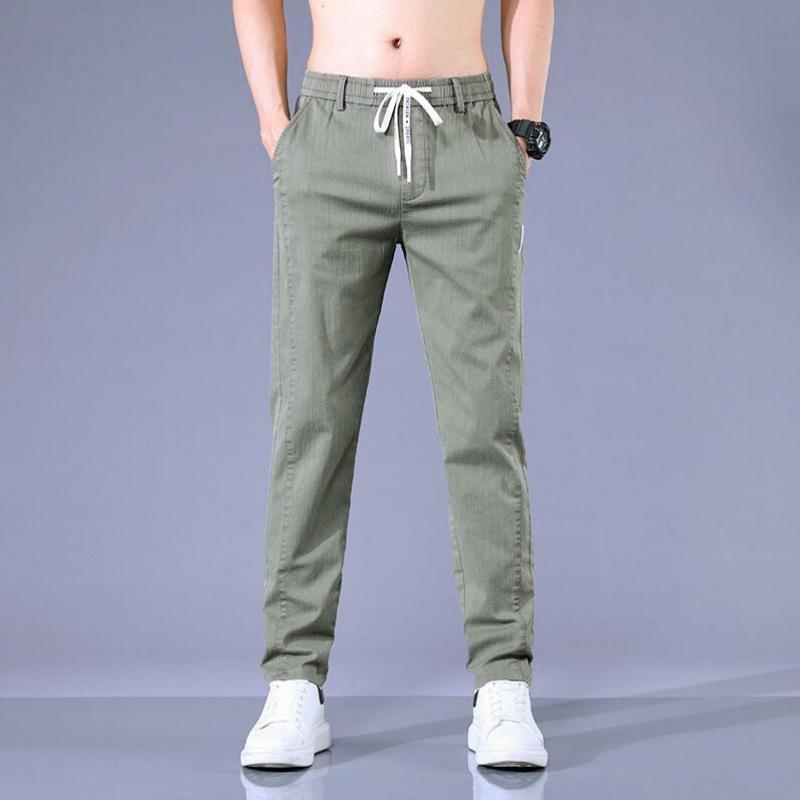 Spring Summer Men's Casual Pants Fashion Thin Elastic Waist Korean Style Business Slim Straight Trousers Blue Gray Green Khaki