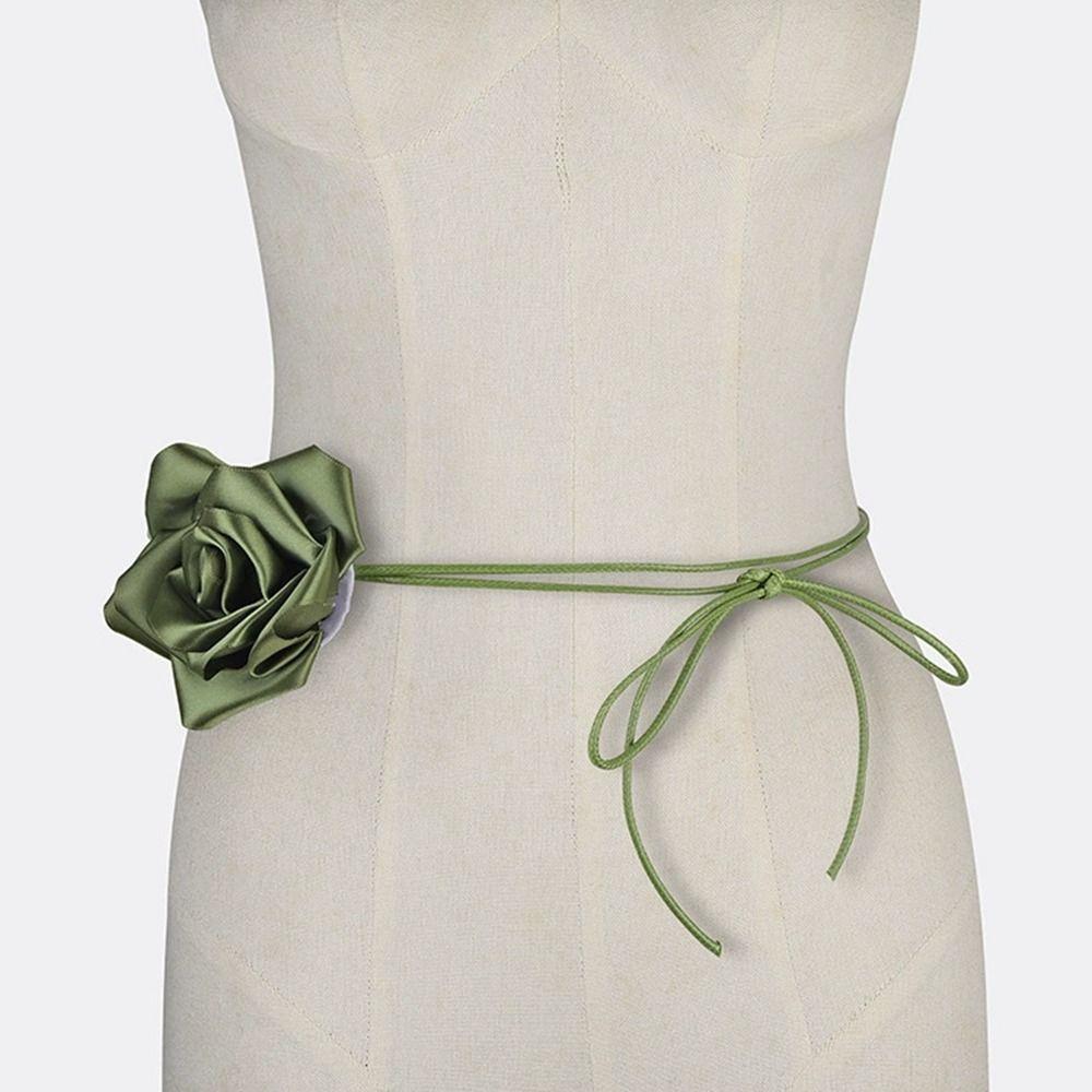 Retro Artistic Satin Waist Chain DIY Waist Braided Tie Rose Flower Rope Belts  For Women Lady Girl