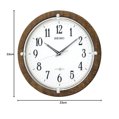 Seiko Clock GP212B Natural Satellite Radio-Controlled Analog Wall Clock, Space Link, Brown with Wood Grain Pattern