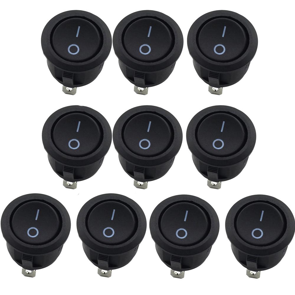 

10 шт. Переключатель 2-контактный Маленький Вкл/Выкл Круглый клавишный переключатель Светодиодная подсветка Панель приборов автомобиля Лодка Фургон 3А 250В переменного тока 6А 125В переменного тока Переключатель