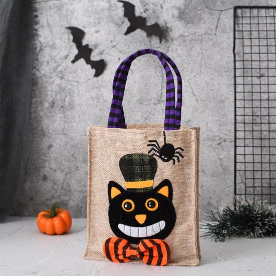 Kindergarten Activity Bags Halloween Candy with Handles, Non Woven Trick or Treat Totes Reusable Linen Sacks for Kids, Black Cat Pumpkin Ghost Goodie