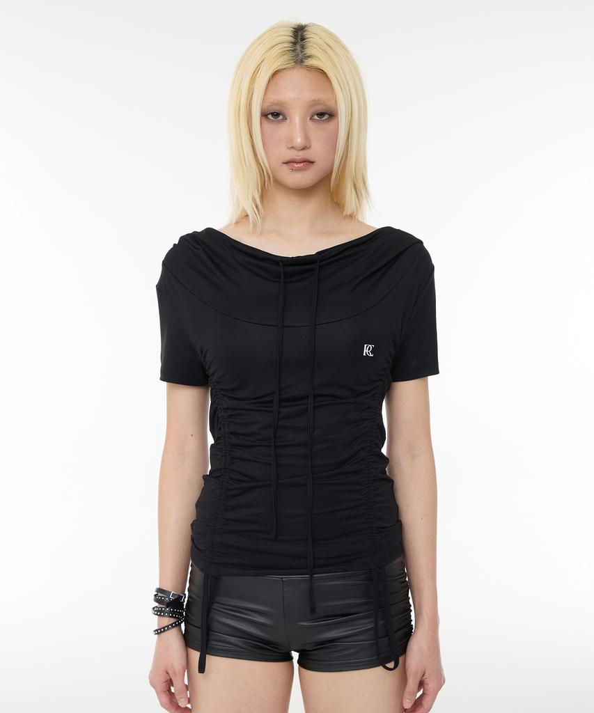 ROCKCAKE Shirring Hoodie Top - Black