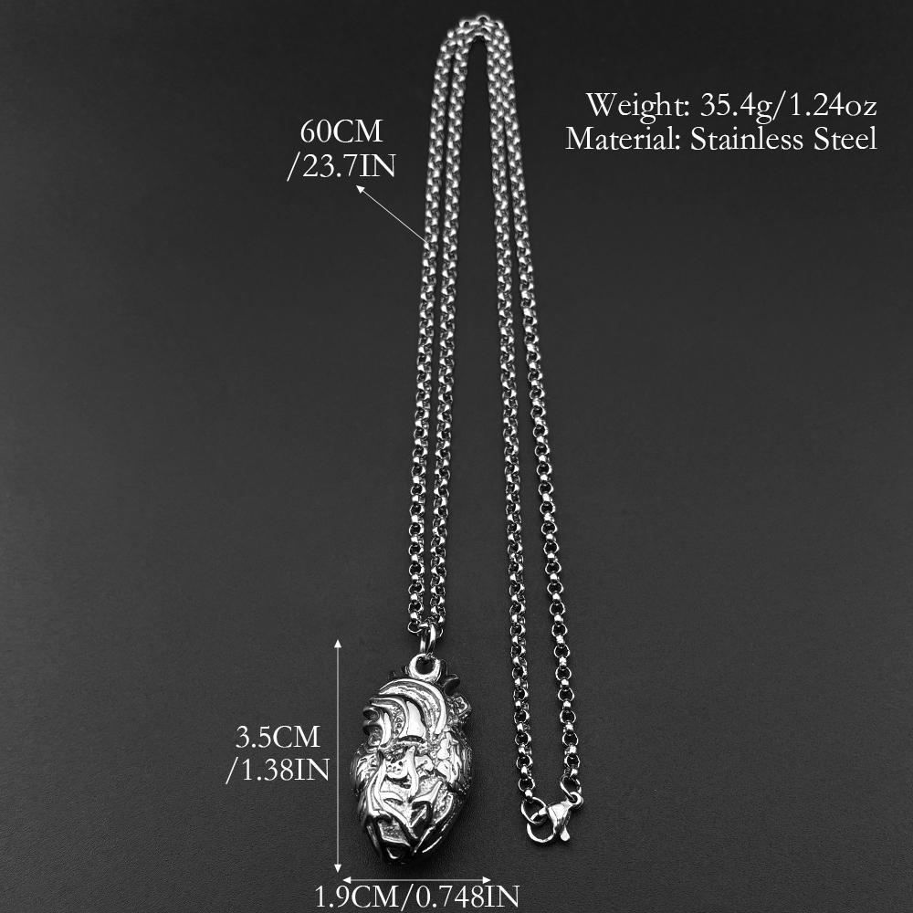 Human Heart Organ One Side Vivid Pendant Necklace Stainless Steel Chain Punk Party Women Men Doctors Nurses Jewelry Gift