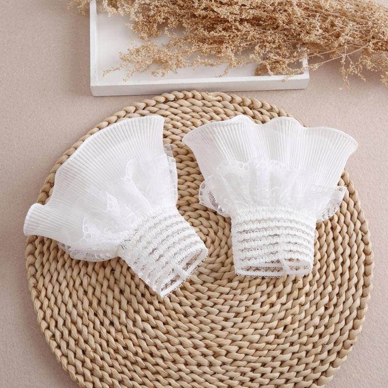 Removable Shirt Pleated Flared Sleeve False Cuffs White Color Pleated Wristband Decorative Women Clothing Accessories