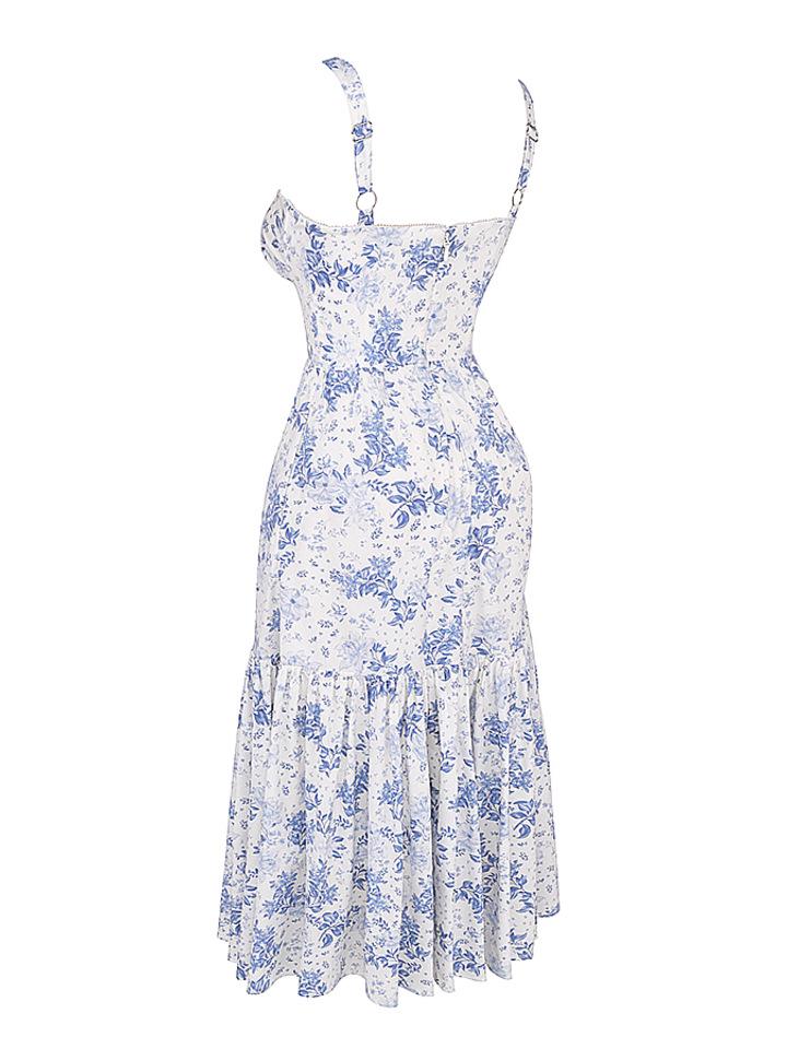 2023 Svěží pastýřský styl Áčková květinová sukně s ramínky a krátkými rukávy