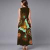 Oversized Sleeveless Round Neck Dress Elegant Clustered Floral Print Knee Length Flowy Dress