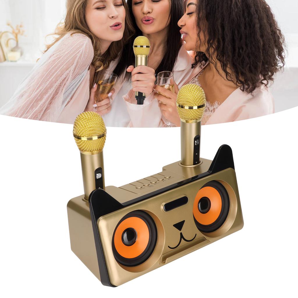 Karaoke Speaker HIFI Portable Cute Desk Speaker with 2 Wireless Microphone for Family KTV