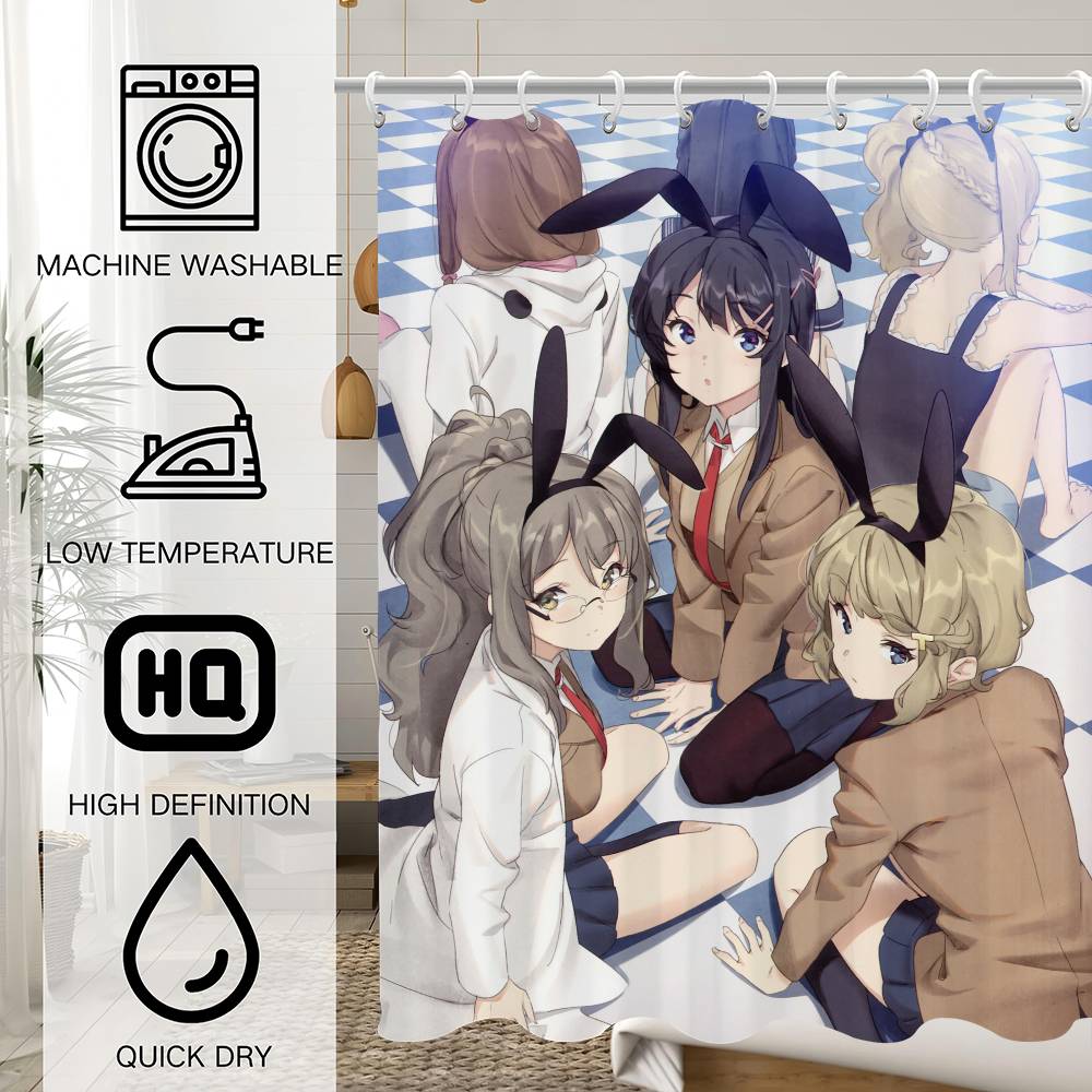 Anime Mai Sakurajima Shower Curtain - Water-Repellent And Leak-Resistant, Mold And Mildew Resistant For