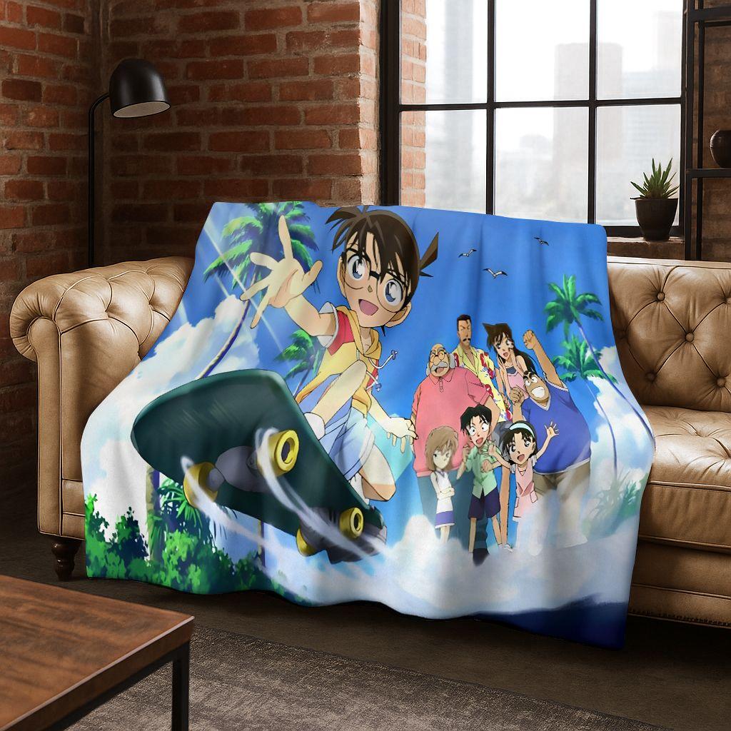 Retro Anime Detective Conan Cartoon Flannel Blanket,Warm and Cozy Soft Throw Blanket for Home Bedroom Bed Sofa Picnic Cover Kids