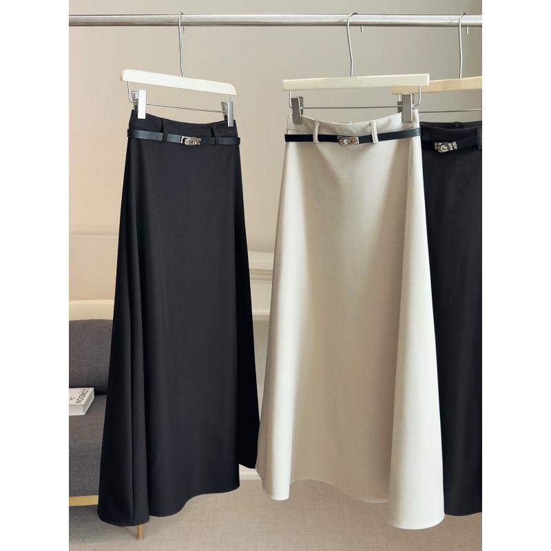 Black temperament suit skirt women's spring and summer new high waist drape a word to cover the hips and show thinness medium and long skirt
