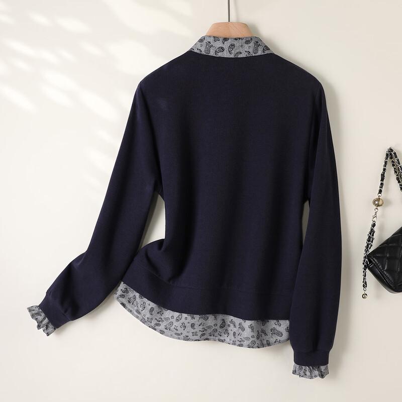 Yibai Women's Floral Print Bowknot Spliced Sweatshirt Cardigan