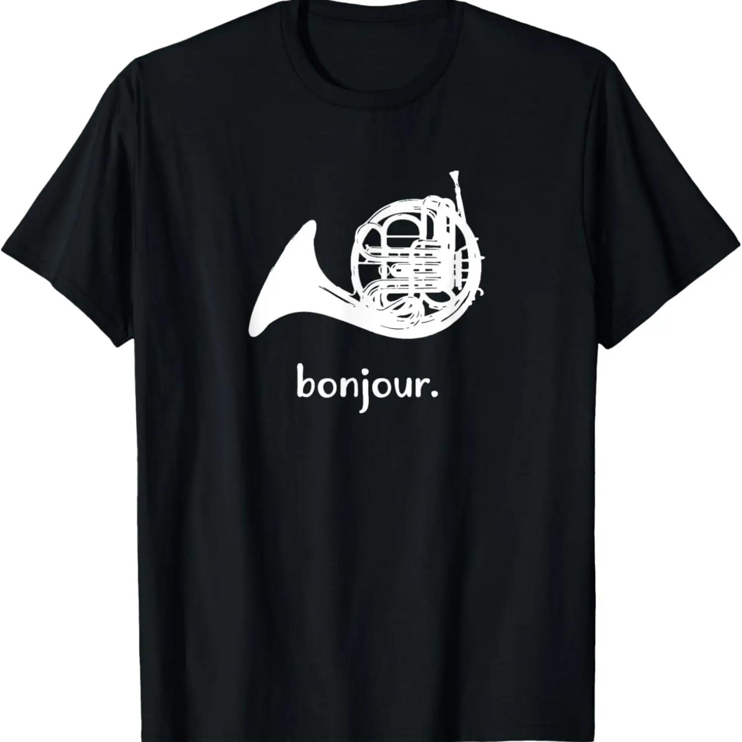 

Funny French Horn T-Shirt _ Bonjour _ Band Sayings Gift T-Shirt XXXXXL чёрный