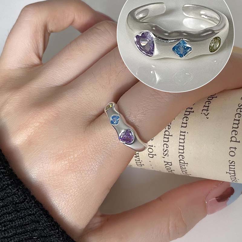 Fashion Colorful Zircon Heart Open Rings for Women Girl Vintage Crystal Star Adjustable Finger Rings Wedding Party Jewelry