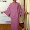VONDA Women Round Neck Batwing Sleeve Casual Loose Oversized Blouse Tops