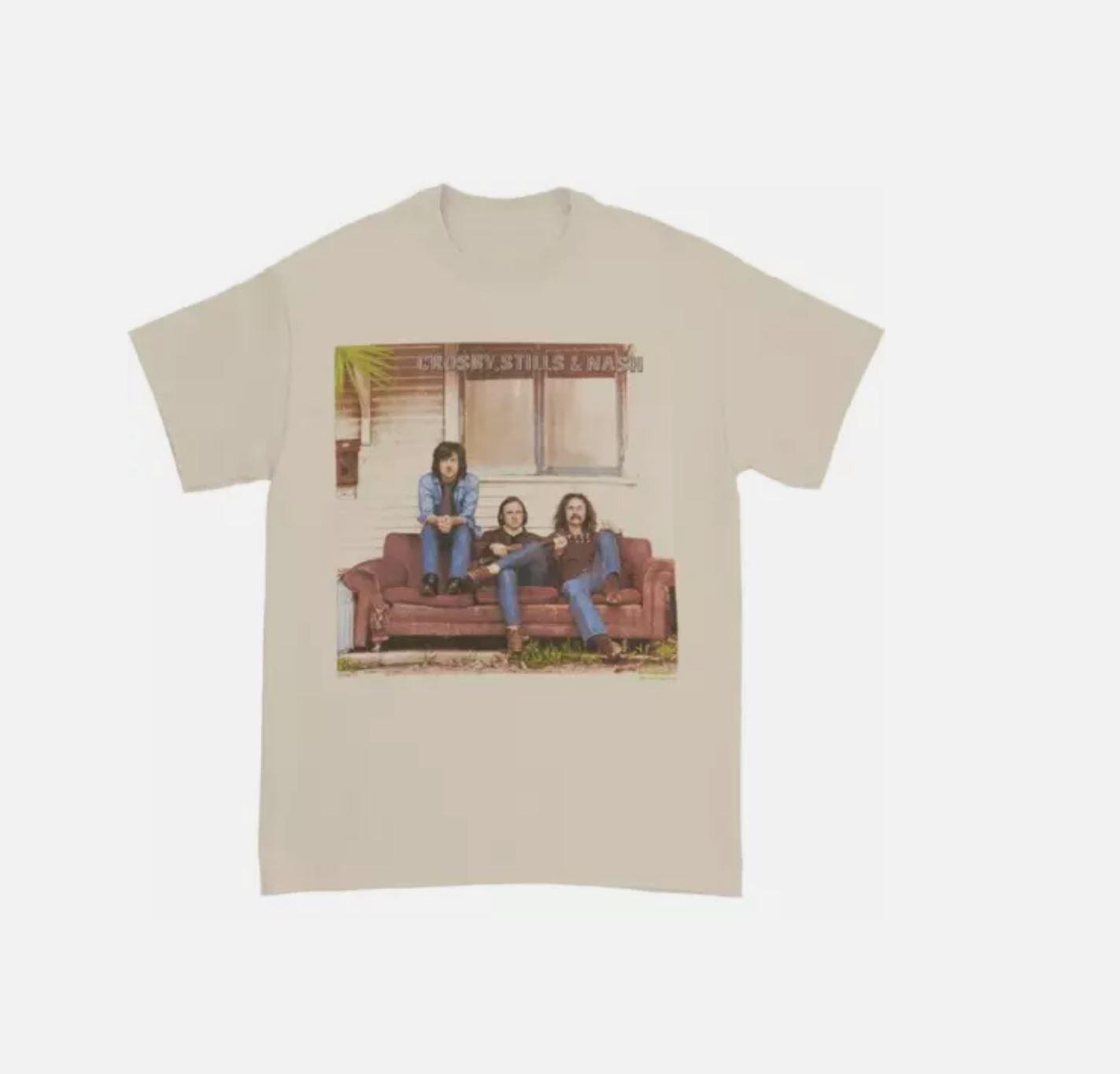 Crosby Stills Nash Young Men s 1969 Vintage All size Sand Shirt S