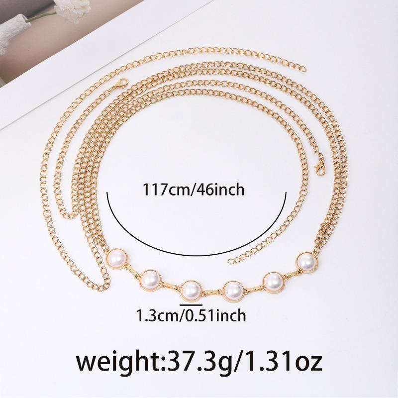 Mary Niche Styleeasiest for Match Imitation Pearl Waist Chain Casualins Styleclassy Sense Clavicle Chain Silver Jewelry Body Chain