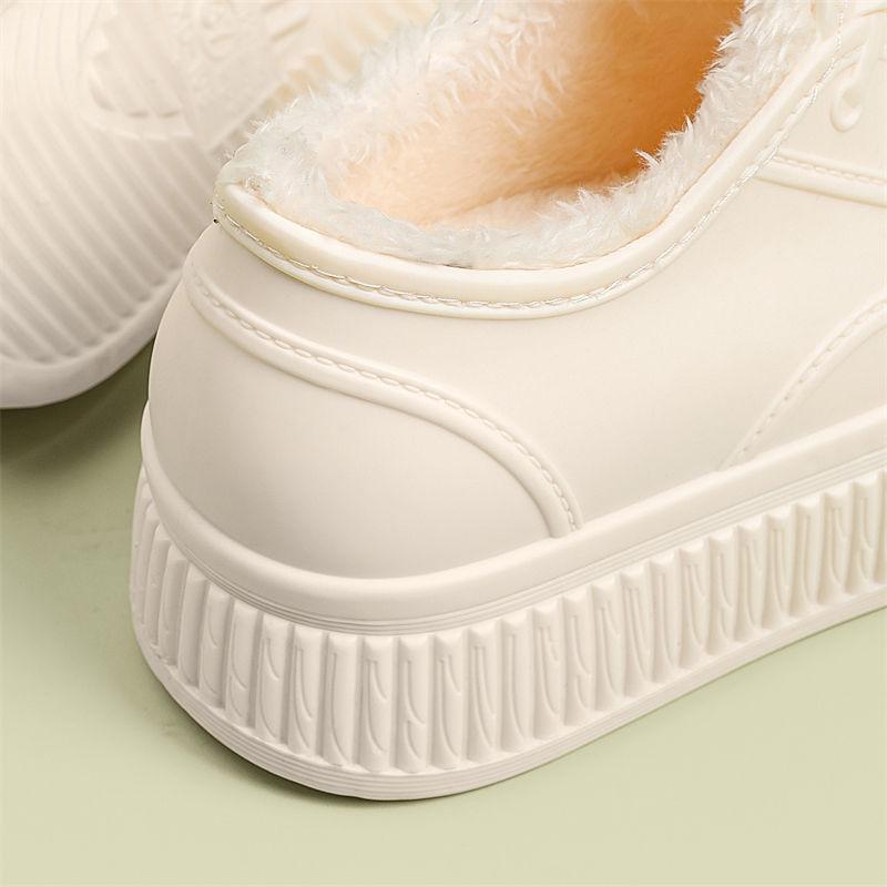 Fashionable Women's Shoes with Height Increase Inside Low Cut Rain Shoes Rubber Shoes Lightweight Wear-resistant, and Plush Warm Flat Low Water Shoes