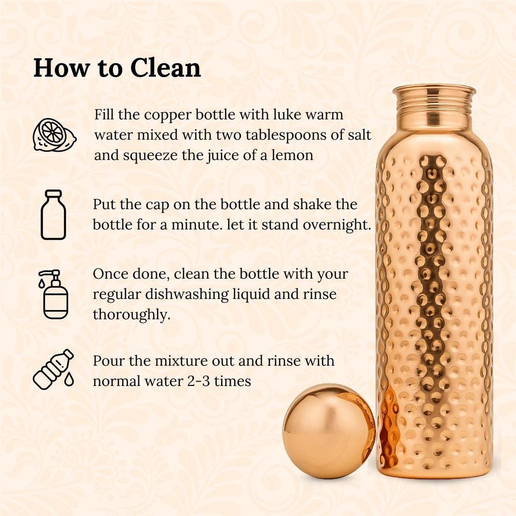 Pure Copper Water Bottle 1L | Ayurvedic Pure Copper Water Bottle with Leakproof Lid | 1L Water Bottle for Office & Gym (Copper Hammered)