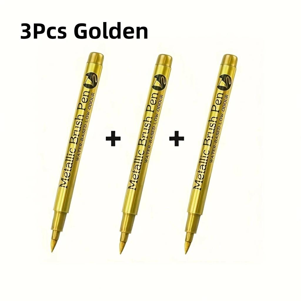3pcs Metallic Color Marker Pens Golden, Silvery, and Copper Permanent Paint Pens for Crafts, Scrapbooking, and Fabric Art